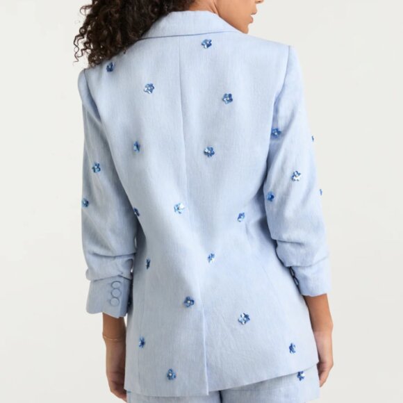 Cinq à Sept 'Pearl Ditsy Kylie' Linen-Blend Jacket Blazer, Blue Hydrangea - Picture 4 of 5
